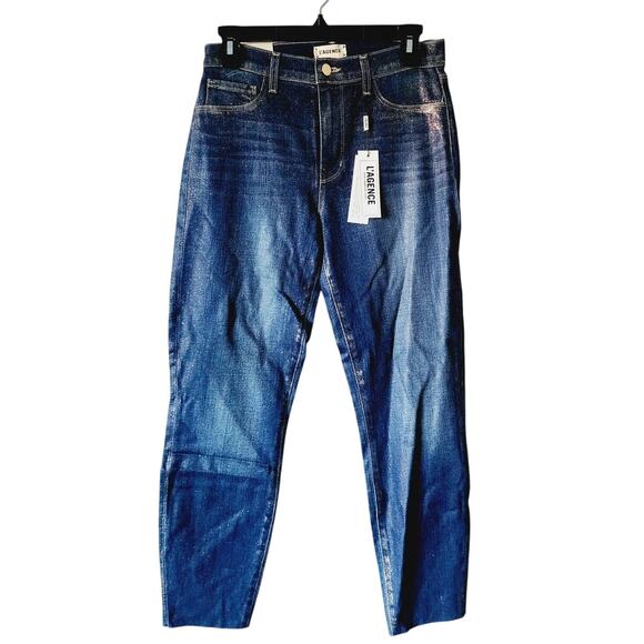 L'AGENCE El Matador French Slim Fit Fremont Gold Glitter Coated Jean Size 26 NEW - Picture 1 of 11